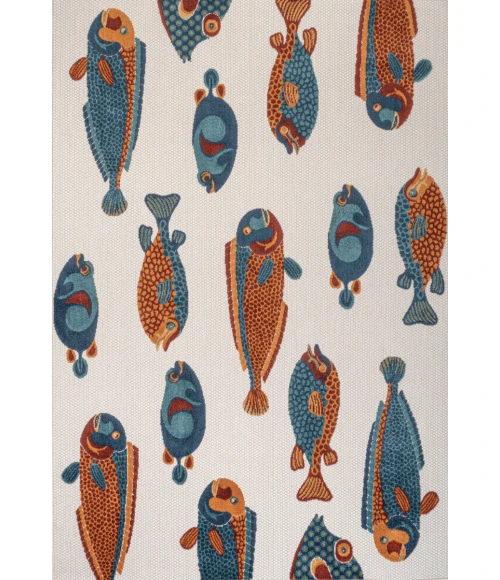 Algarve Modern Fish High-Low Navy/Orange/Cream 8 ft. x 10 ft. Indoor/Outdoor Area Rug