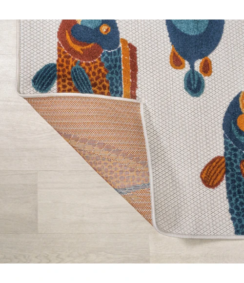 Algarve Modern Fish High-Low Navy/Orange/Cream 2 ft. x 8 ft. Indoor/Outdoor Runner Rug