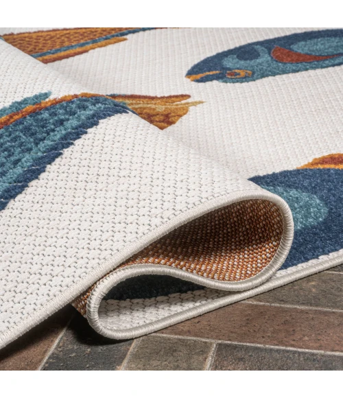 Algarve Modern Fish High-Low Navy/Orange/Cream 2 ft. x 8 ft. Indoor/Outdoor Runner Rug