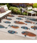 Algarve Modern Fish High-Low Navy/Orange/Cream 8 ft. x 10 ft. Indoor/Outdoor Area Rug