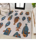 Algarve Modern Fish High-Low Navy/Orange/Cream 8 ft. x 10 ft. Indoor/Outdoor Area Rug