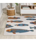 Algarve Modern Fish High-Low Navy/Orange/Cream 8 ft. x 10 ft. Indoor/Outdoor Area Rug
