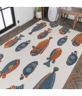 Algarve Modern Fish High-Low Navy/Orange/Cream 8 ft. x 10 ft. Indoor/Outdoor Area Rug