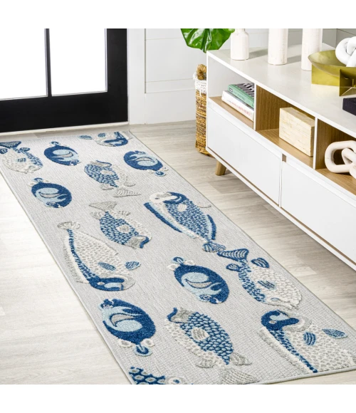 Nerja Coastal Fish High-Low Gray/Navy 2 ft. x 8 ft. Indoor/Outdoor Runner Rug