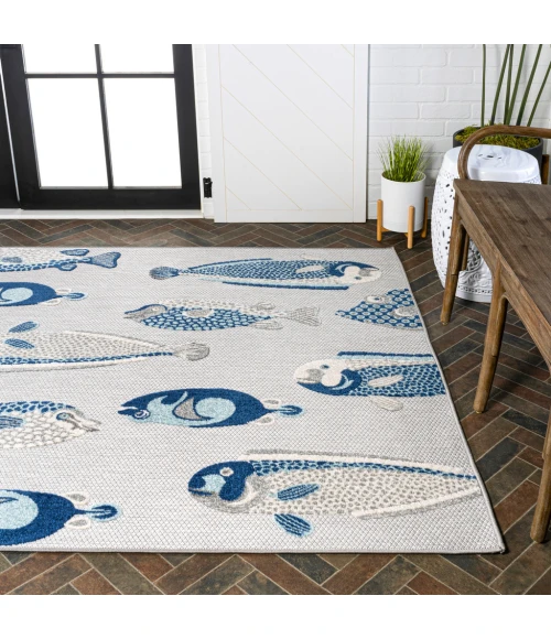 Nerja Coastal Fish High-Low Gray/Navy 8 ft. x 10 ft. Indoor/Outdoor Area Rug