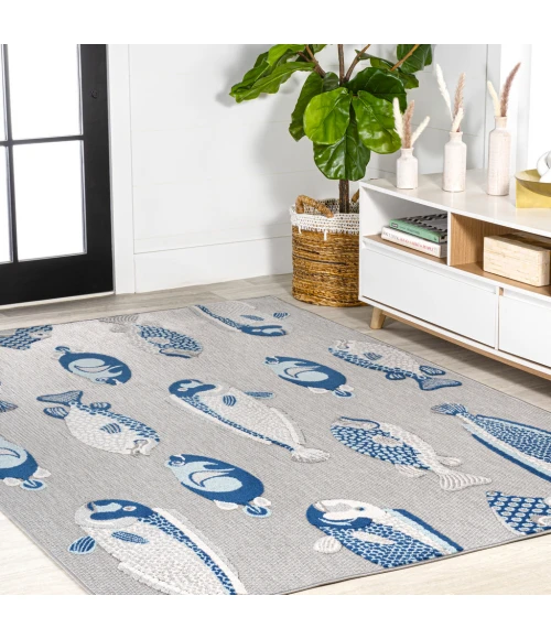 Nerja Coastal Fish High-Low Gray/Navy 8 ft. x 10 ft. Indoor/Outdoor Area Rug