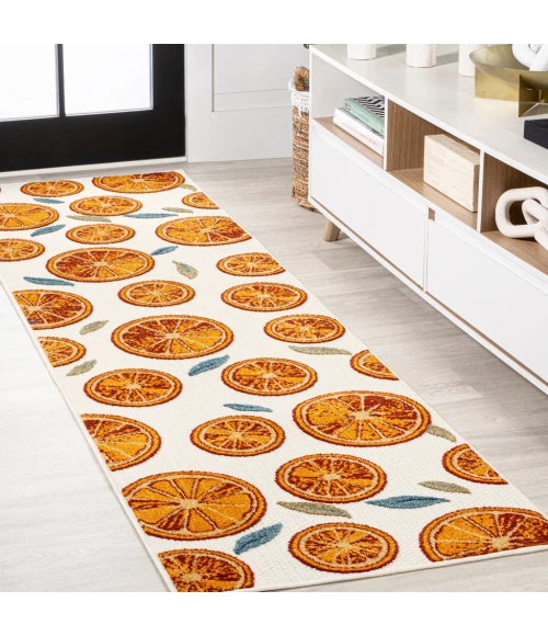 Aranciata Citrus Slice High-Low Orange/Cream 2 ft. x 8 ft. Indoor/Outdoor Runner Rug