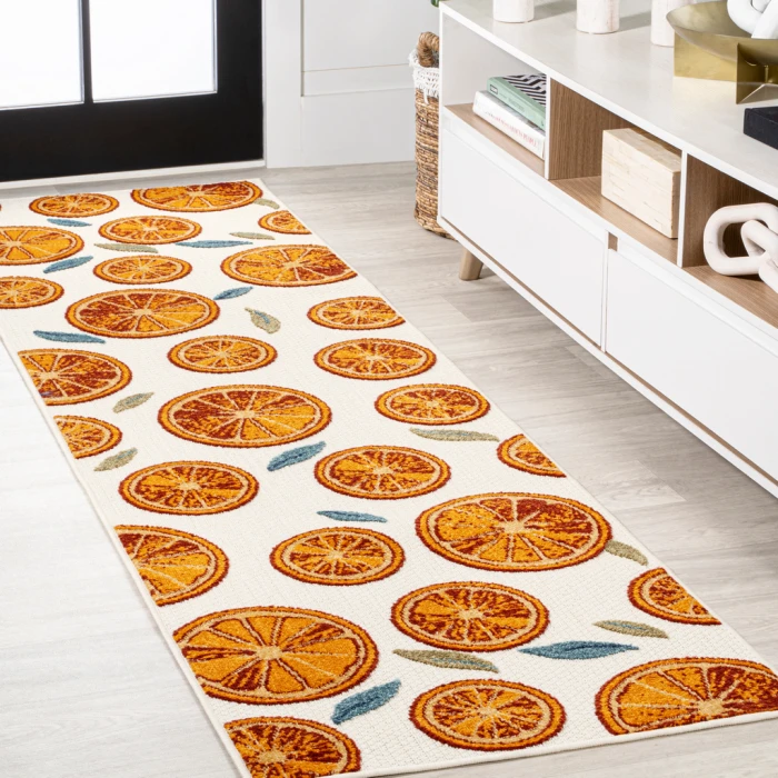 Aranciata Citrus Slice High-Low Orange/Cream 2 ft. x 8 ft. Indoor/Outdoor Runner Rug