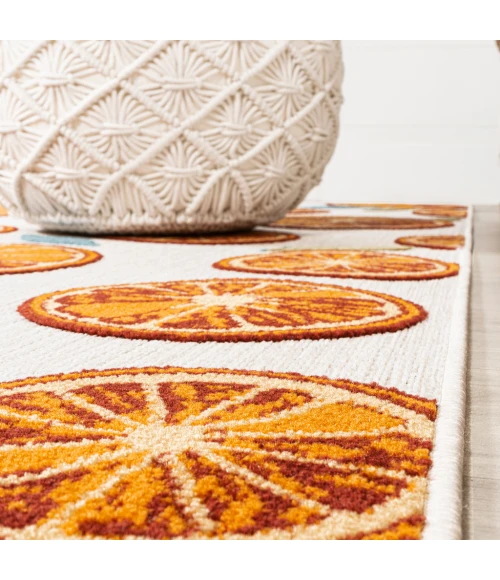 Aranciata Citrus Slice High-Low Orange/Cream 2 ft. x 8 ft. Indoor/Outdoor Runner Rug
