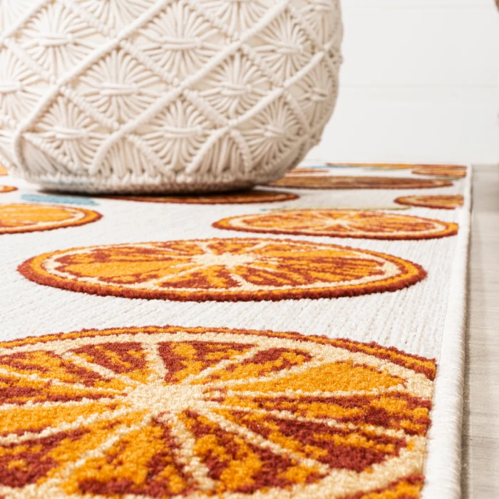 Aranciata Citrus Slice High-Low Orange/Cream 2 ft. x 8 ft. Indoor/Outdoor Runner Rug