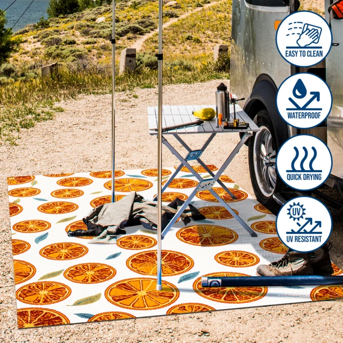 Aranciata Citrus Slice High-Low Orange/Cream 2 ft. x 8 ft. Indoor/Outdoor Runner Rug