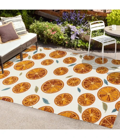 Aranciata Citrus Slice High-Low Orange/Cream 8 ft. x 10 ft. Indoor/Outdoor Area Rug