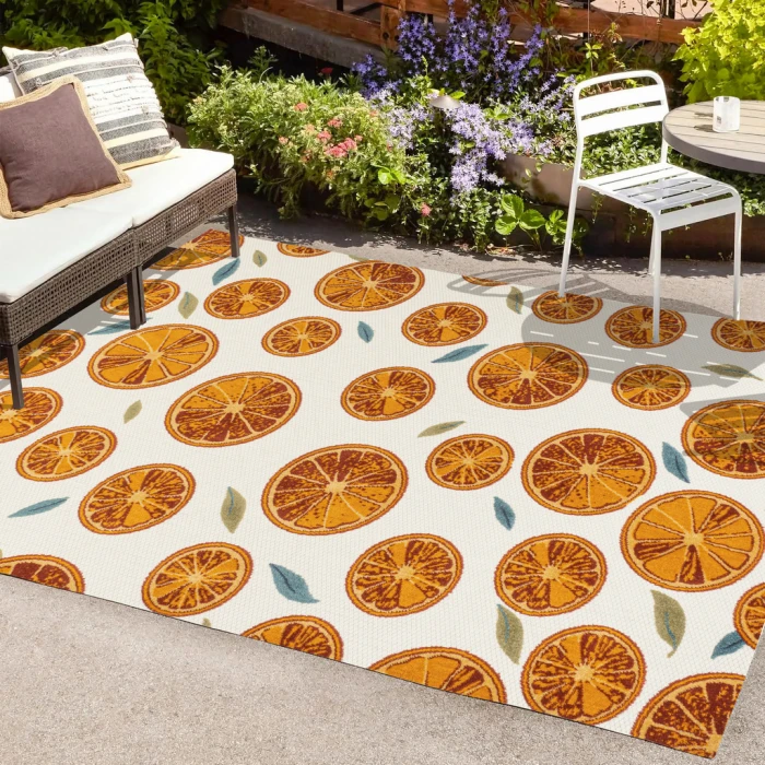 Aranciata Citrus Slice High-Low Orange/Cream 8 ft. x 10 ft. Indoor/Outdoor Area Rug