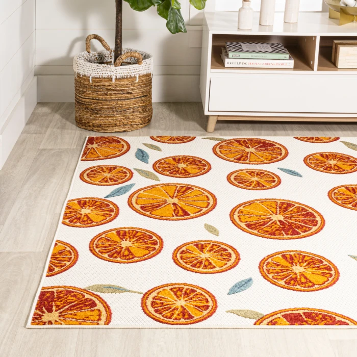Aranciata Citrus Slice High-Low Orange/Cream 8 ft. x 10 ft. Indoor/Outdoor Area Rug
