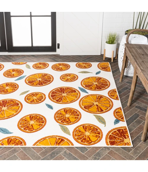 Aranciata Citrus Slice High-Low Orange/Cream 8 ft. x 10 ft. Indoor/Outdoor Area Rug
