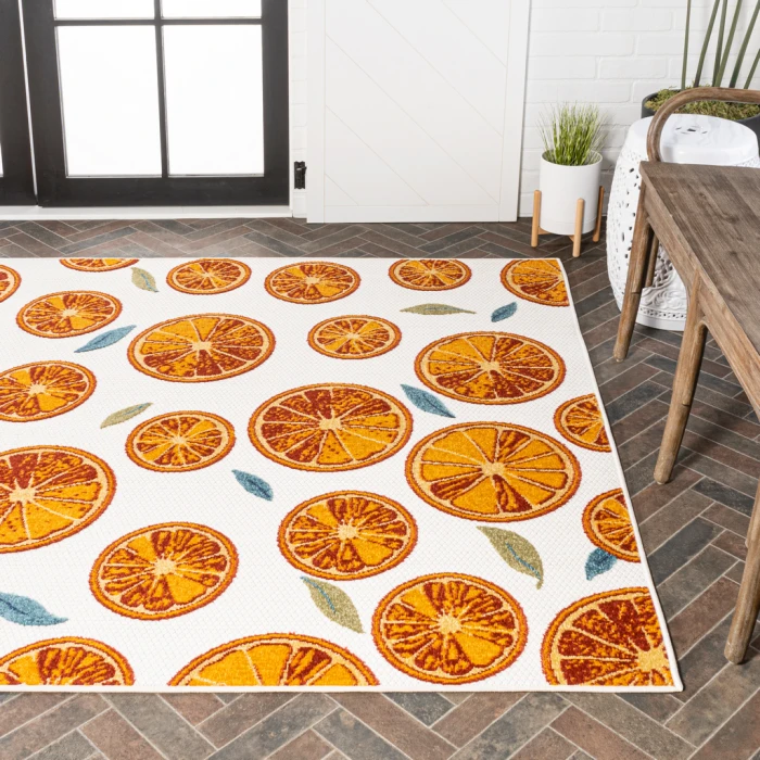 Aranciata Citrus Slice High-Low Orange/Cream 8 ft. x 10 ft. Indoor/Outdoor Area Rug