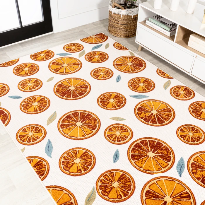 Aranciata Citrus Slice High-Low Orange/Cream 8 ft. x 10 ft. Indoor/Outdoor Area Rug