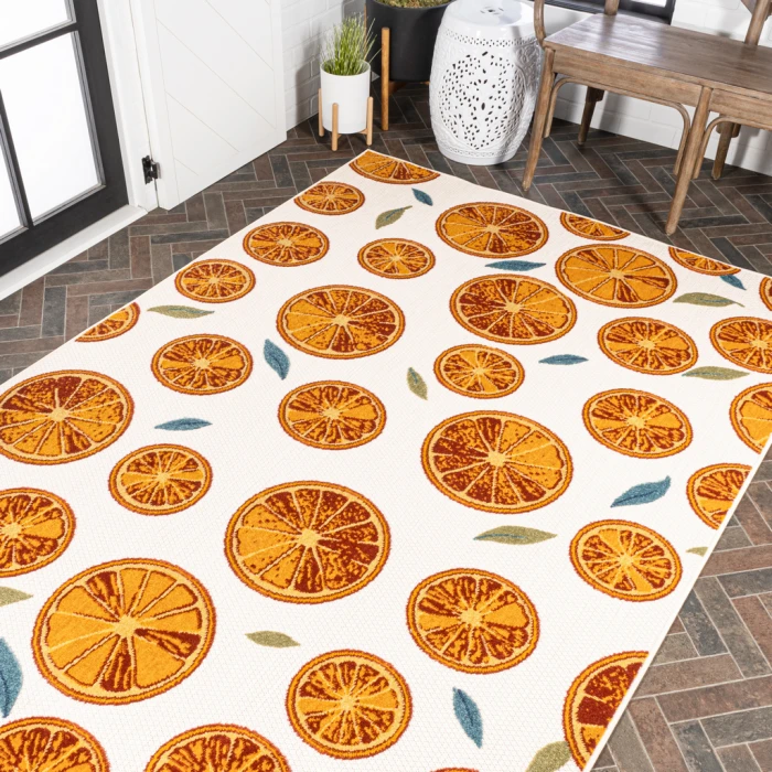 Aranciata Citrus Slice High-Low Orange/Cream 8 ft. x 10 ft. Indoor/Outdoor Area Rug