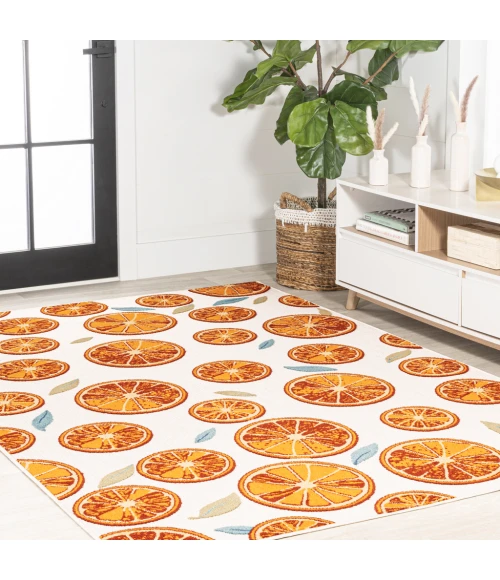 Aranciata Citrus Slice High-Low Orange/Cream 8 ft. x 10 ft. Indoor/Outdoor Area Rug