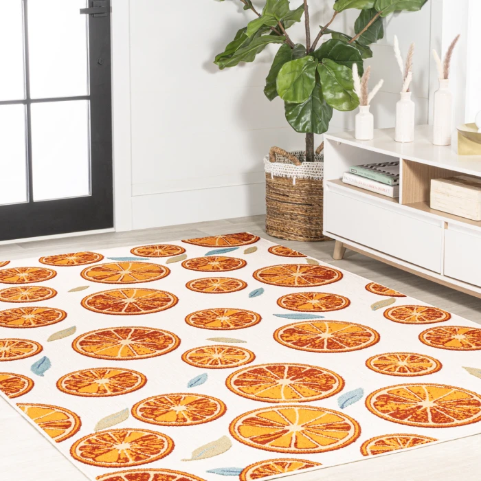 Aranciata Citrus Slice High-Low Orange/Cream 8 ft. x 10 ft. Indoor/Outdoor Area Rug