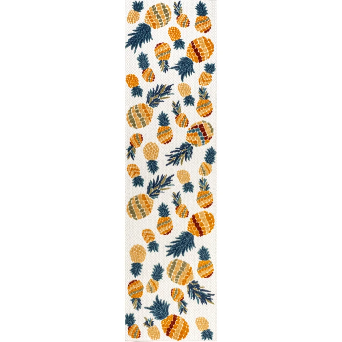 Ananas Bold Pineapple High-Low Orange/Navy 2 ft. x 8 ft. Indoor/Outdoor Runner Rug