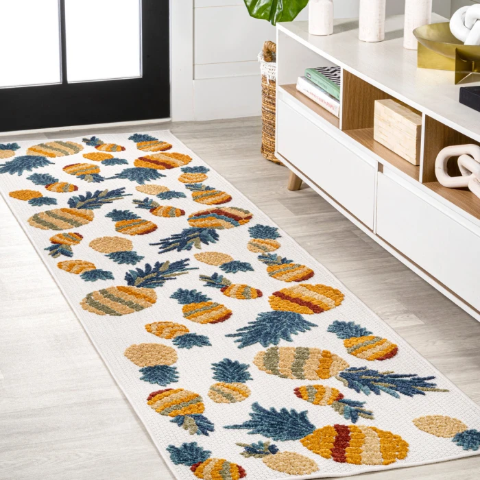 Ananas Bold Pineapple High-Low Orange/Navy 2 ft. x 8 ft. Indoor/Outdoor Runner Rug