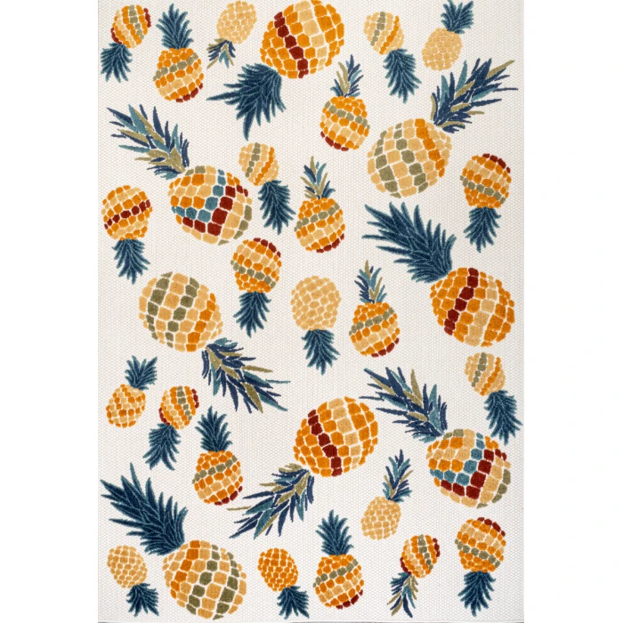 Ananas Bold Pineapple High-Low Orange/Navy 8 ft. x 10 ft. Indoor/Outdoor Area Rug