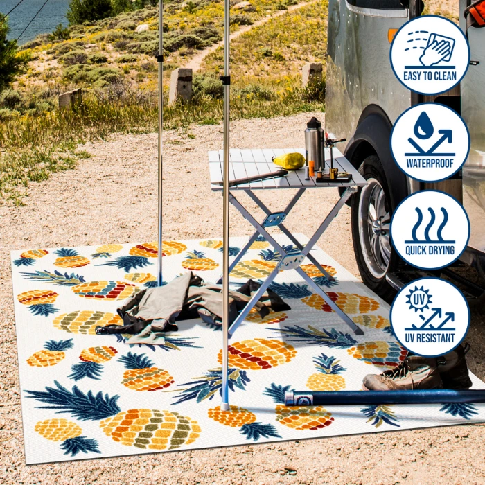 Ananas Bold Pineapple High-Low Orange/Navy 2 ft. x 8 ft. Indoor/Outdoor Runner Rug