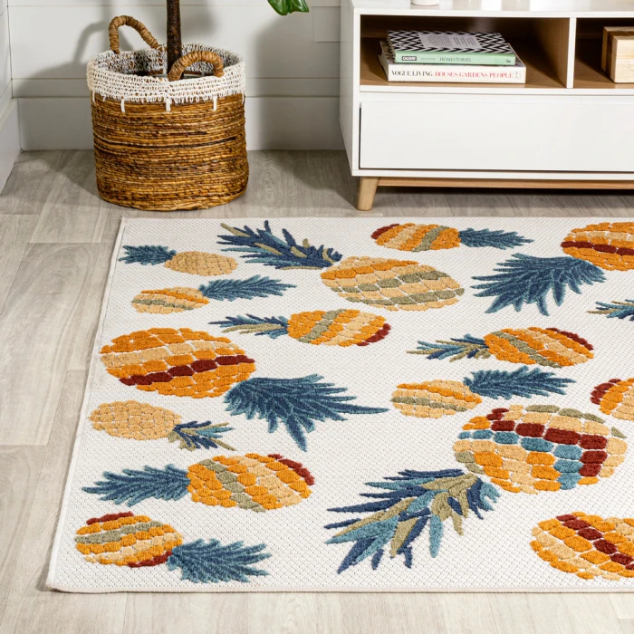 Ananas Bold Pineapple High-Low Orange/Navy 8 ft. x 10 ft. Indoor/Outdoor Area Rug