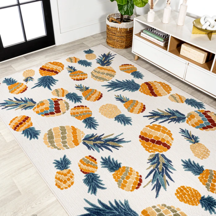 Ananas Bold Pineapple High-Low Orange/Navy 8 ft. x 10 ft. Indoor/Outdoor Area Rug