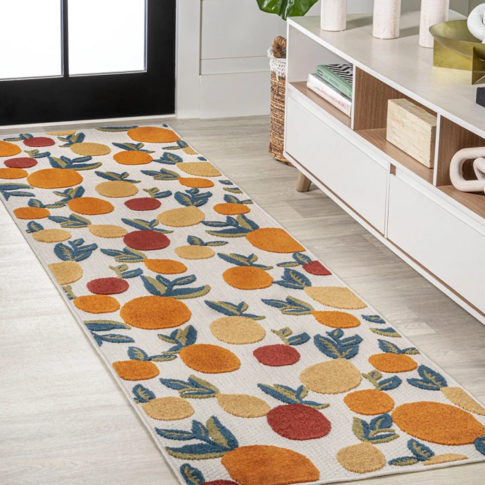 Limone Bold Lemon High-Low Orange/Beige/Cream 2 ft. x 8 ft. Indoor/Outdoor Runner Rug