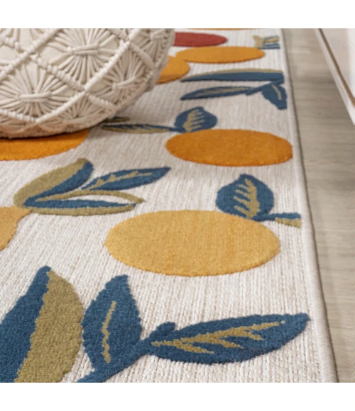 Limone Bold Lemon High-Low Orange/Beige/Cream 2 ft. x 8 ft. Indoor/Outdoor Runner Rug