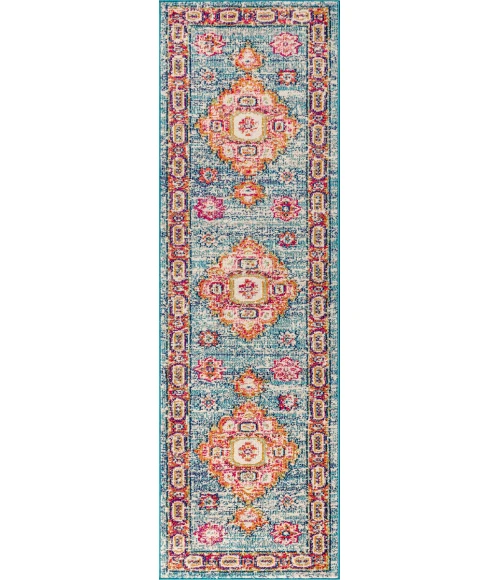 Bohemian FLAIR Boho Vintage Medallion Blue/Red 2 ft. x 8 ft. Runner Rug