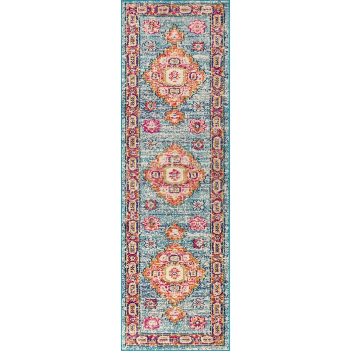 Bohemian FLAIR Boho Vintage Medallion Blue/Red 2 ft. x 8 ft. Runner Rug