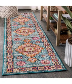 Jonathany Bohemian Flair BMF100A Blue/Red Area Rug 2 ft. 3 in. X 8 ft. Runner
