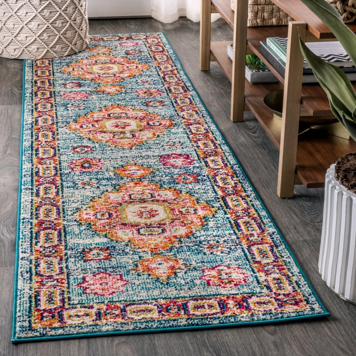 Bohemian FLAIR Boho Vintage Medallion Blue/Red 2 ft. x 8 ft. Runner Rug