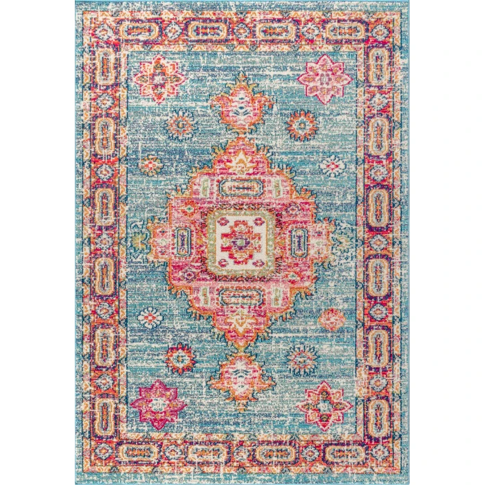 Bohemian FLAIR Boho Vintage Medallion Blue/Red 5 ft. x 8 ft. Area Rug