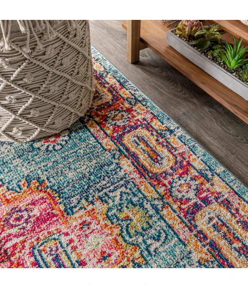 Bohemian FLAIR Boho Vintage Medallion Blue/Red 3 ft. x 5 ft. Area Rug