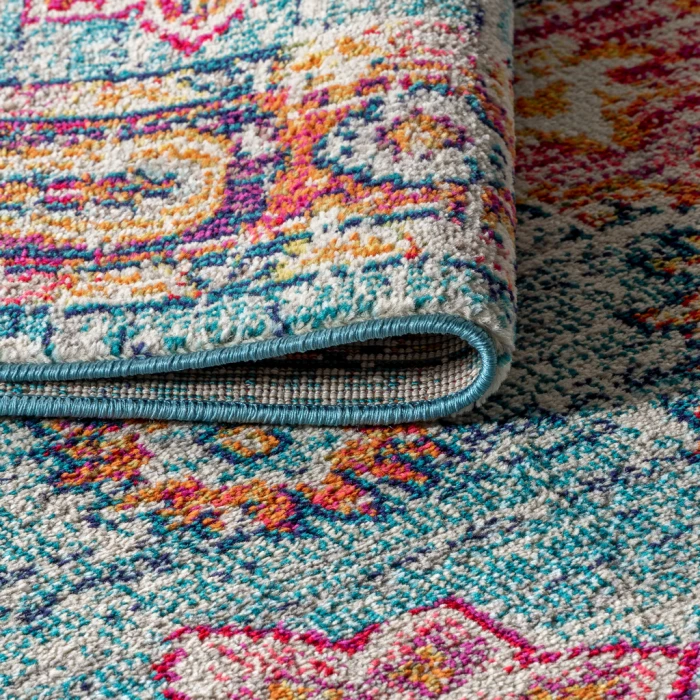 Bohemian FLAIR Boho Vintage Medallion Blue/Red 5 ft. x 8 ft. Area Rug