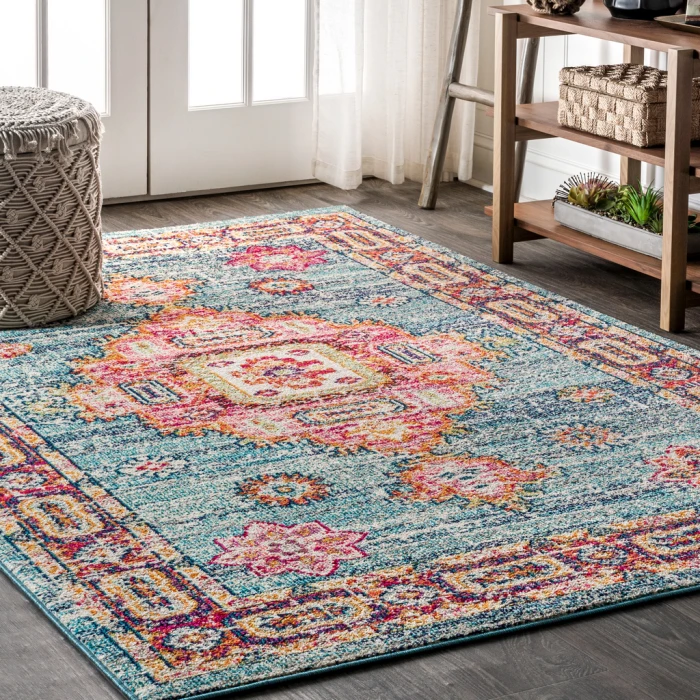 Bohemian FLAIR Boho Vintage Medallion Blue/Red 5 ft. x 8 ft. Area Rug