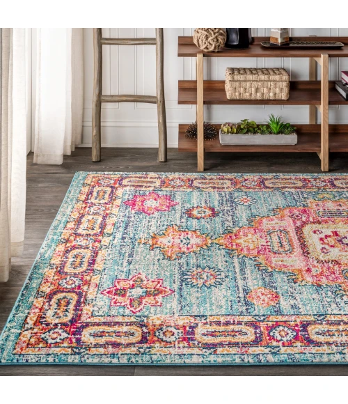 Bohemian FLAIR Boho Vintage Medallion Blue/Red 3 ft. x 5 ft. Area Rug