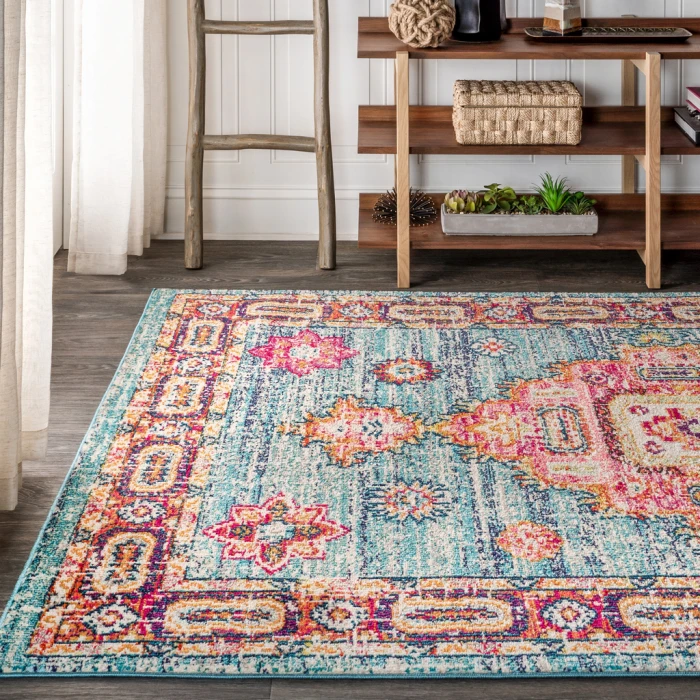 Bohemian FLAIR Boho Vintage Medallion Blue/Red 5 ft. x 8 ft. Area Rug