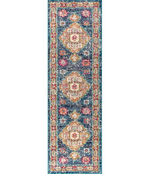 Bohemian FLAIR Boho Vintage Medallion Navy/Red 2 ft. x 8 ft. Runner Rug
