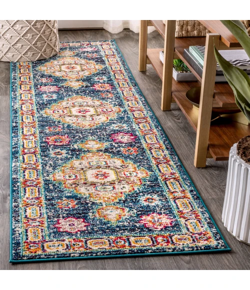 Bohemian FLAIR Boho Vintage Medallion Navy/Red 2 ft. x 8 ft. Runner Rug