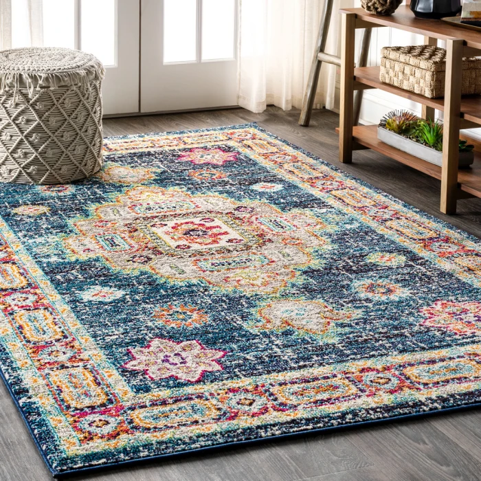 Bohemian FLAIR Boho Vintage Medallion Navy/Red 5 ft. x 8 ft. Area Rug