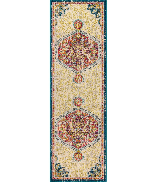 Bohemian FLAIR Boho Vintage Medallion Cream/Orange 2 ft. x 8 ft. Runner Rug