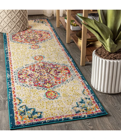 Bohemian FLAIR Boho Vintage Medallion Cream/Orange 2 ft. x 8 ft. Runner Rug