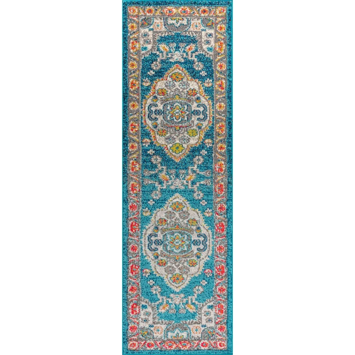 Bohemian FLAIR Boho Vintage Medallion Blue/Yellow 2 ft. x 8 ft. Runner Rug