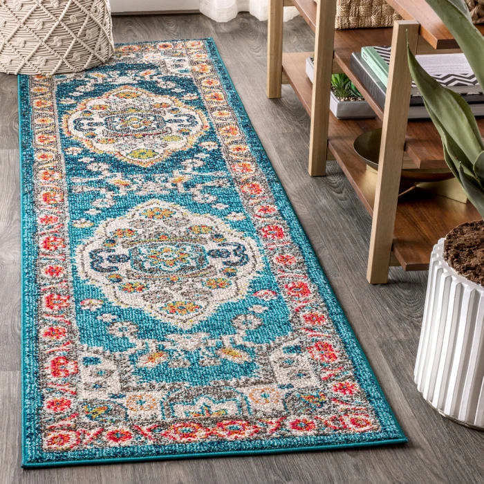 Bohemian FLAIR Boho Vintage Medallion Blue/Yellow 2 ft. x 8 ft. Runner Rug