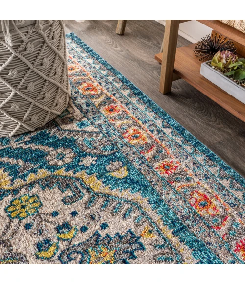 Bohemian FLAIR Boho Vintage Medallion Blue/Yellow 8 ft. x 10 ft. Area Rug